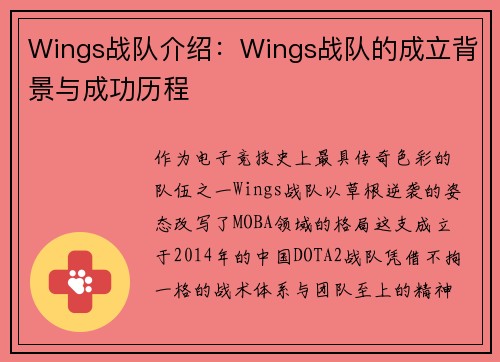 Wings战队介绍：Wings战队的成立背景与成功历程