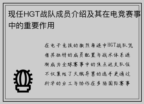 现任HGT战队成员介绍及其在电竞赛事中的重要作用